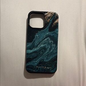 iPhone 14 Pro Max Black, Emerald Green and GoldMarble Phone Case